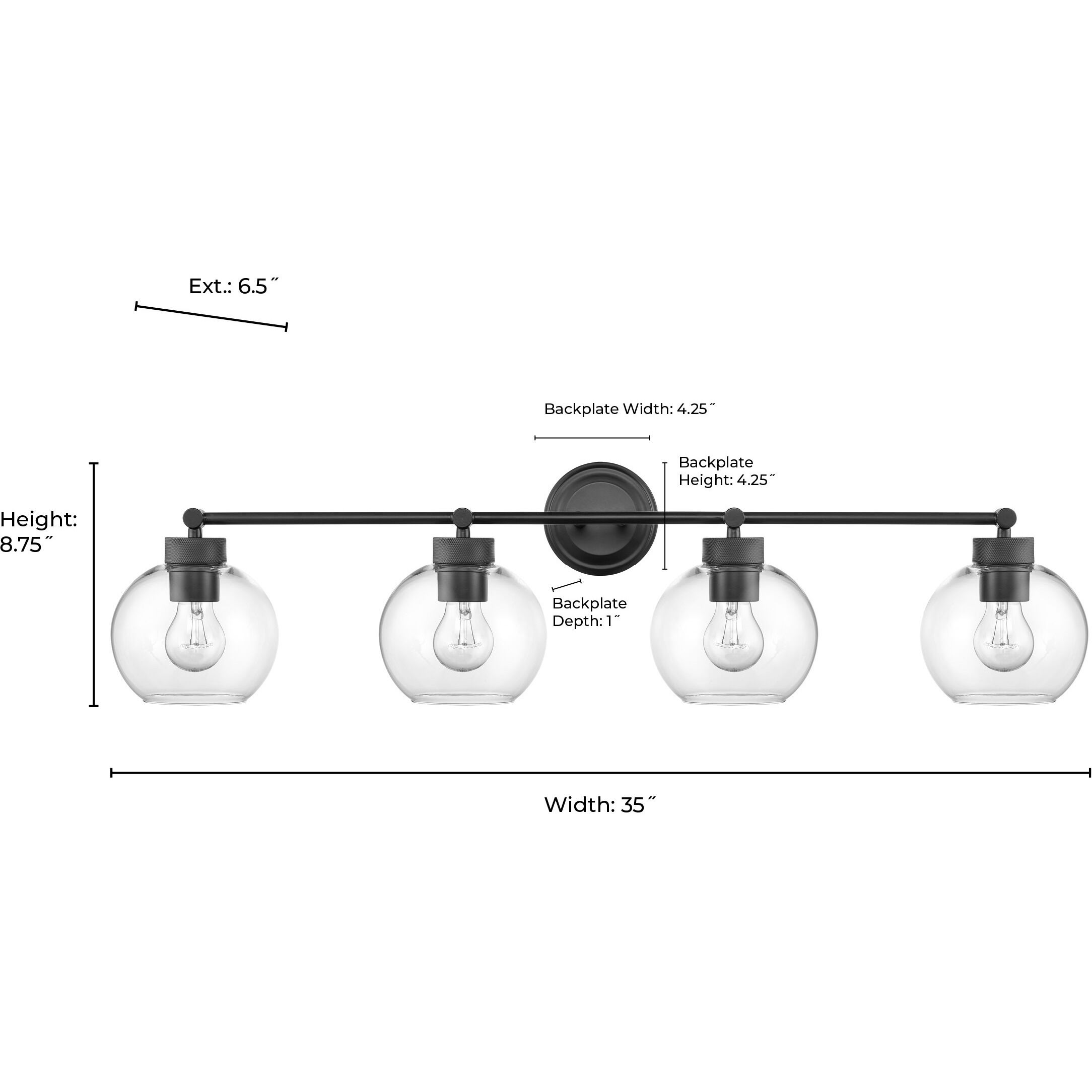 Jonatan 4 Light 35 inch Matte Black Bathroom Vanity Light Wall Light
